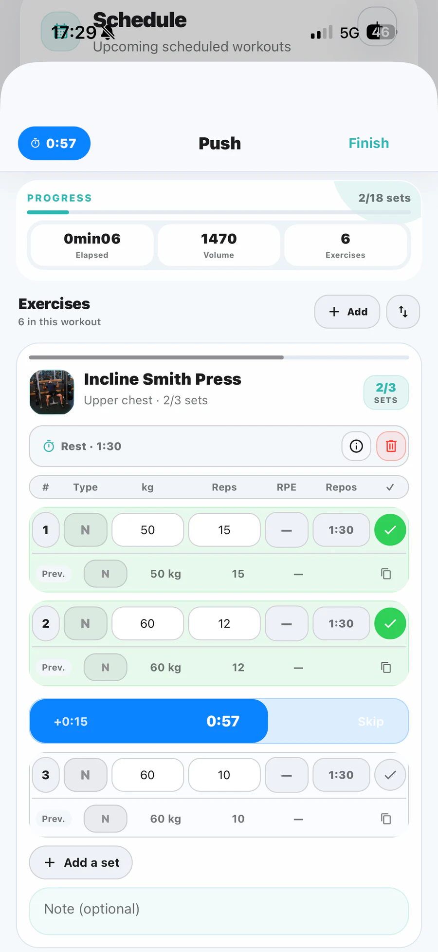 Preview of an active workout in Elyra.