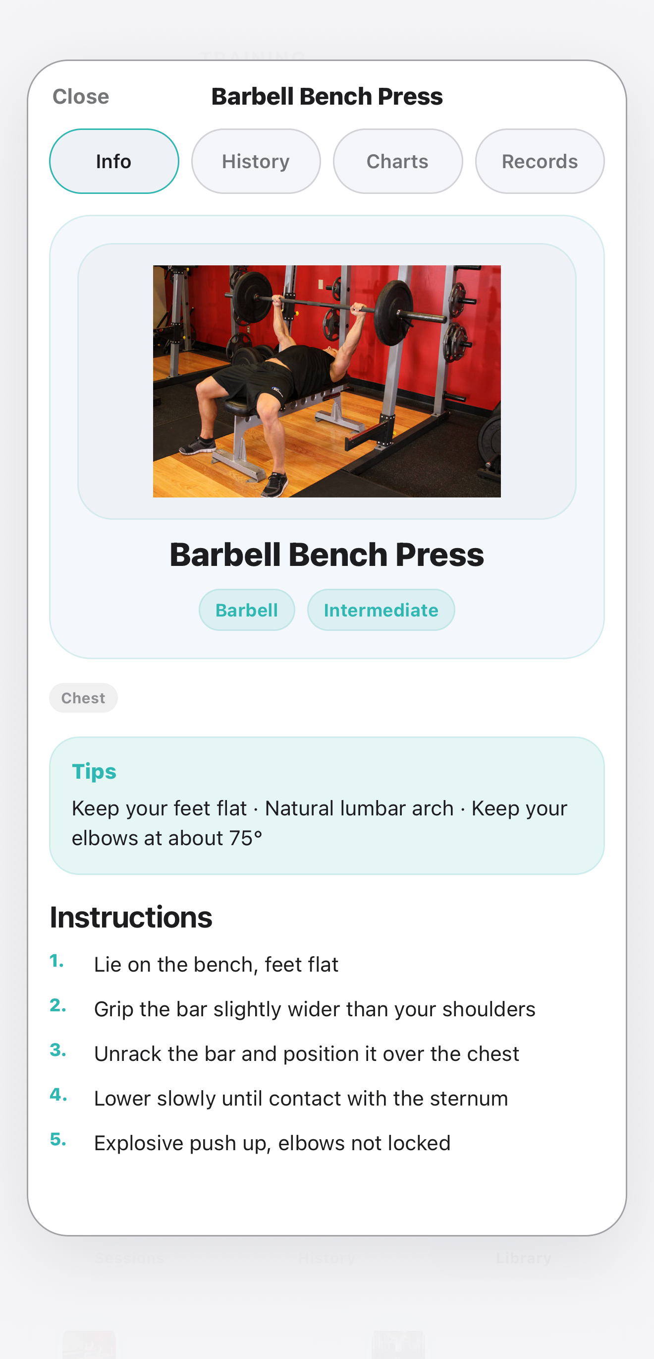 Preview of an exercise detail page in Elyra.