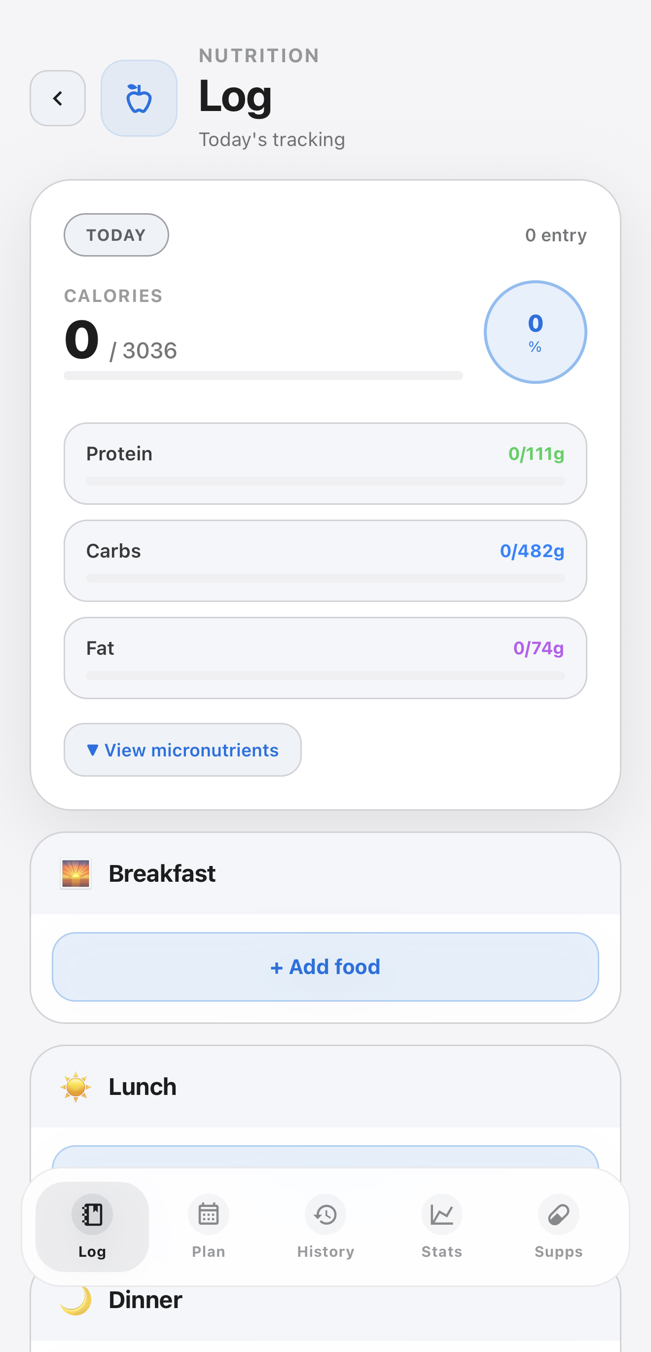 Preview of Elyra nutrition tracking.
