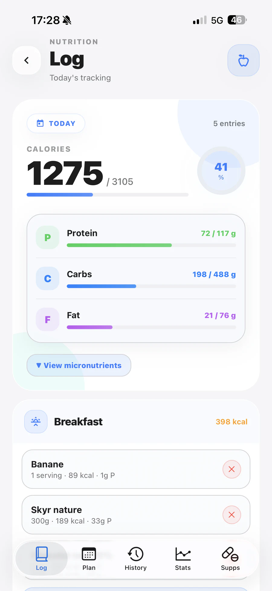 Preview of Elyra nutrition tracking.