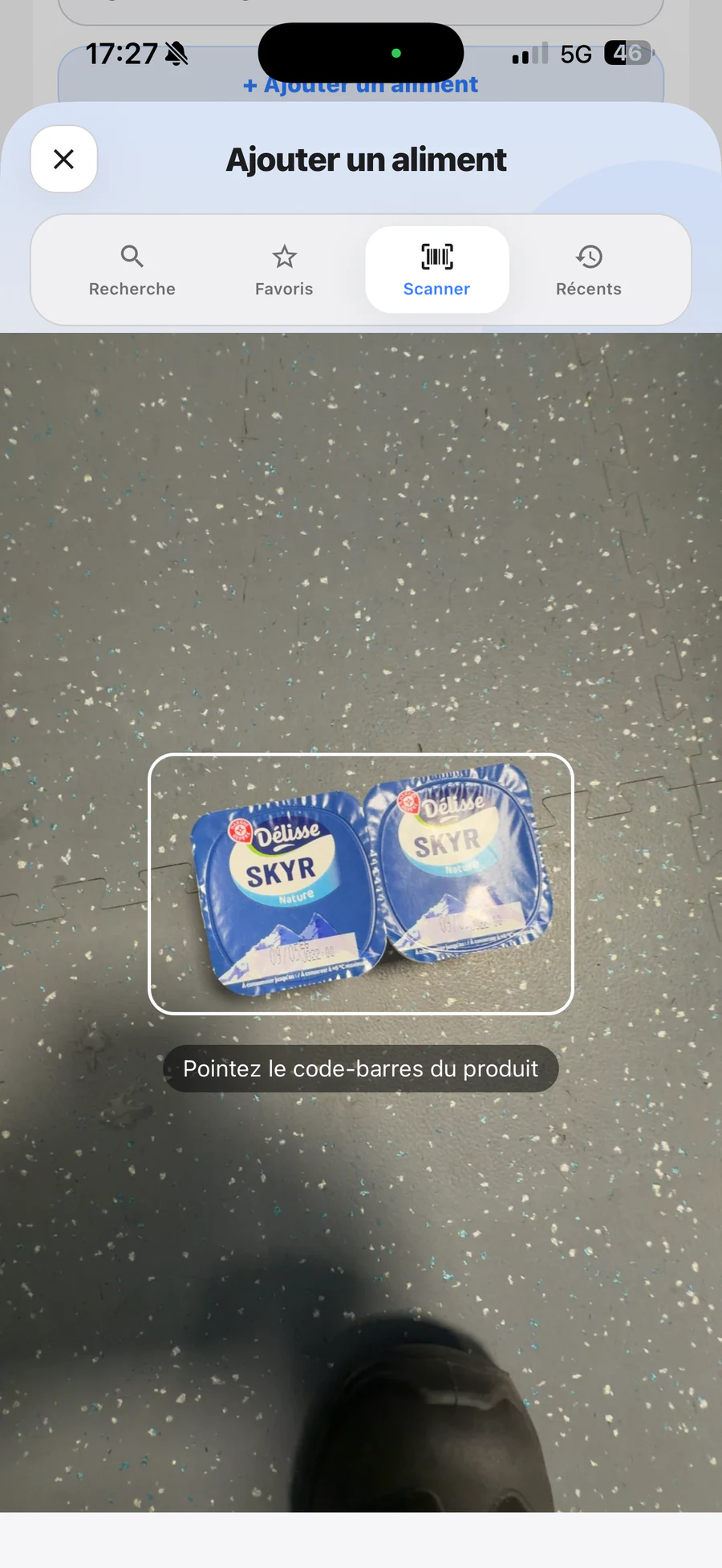 Aperçu du scan de code-barres alimentaire dans Elyra.