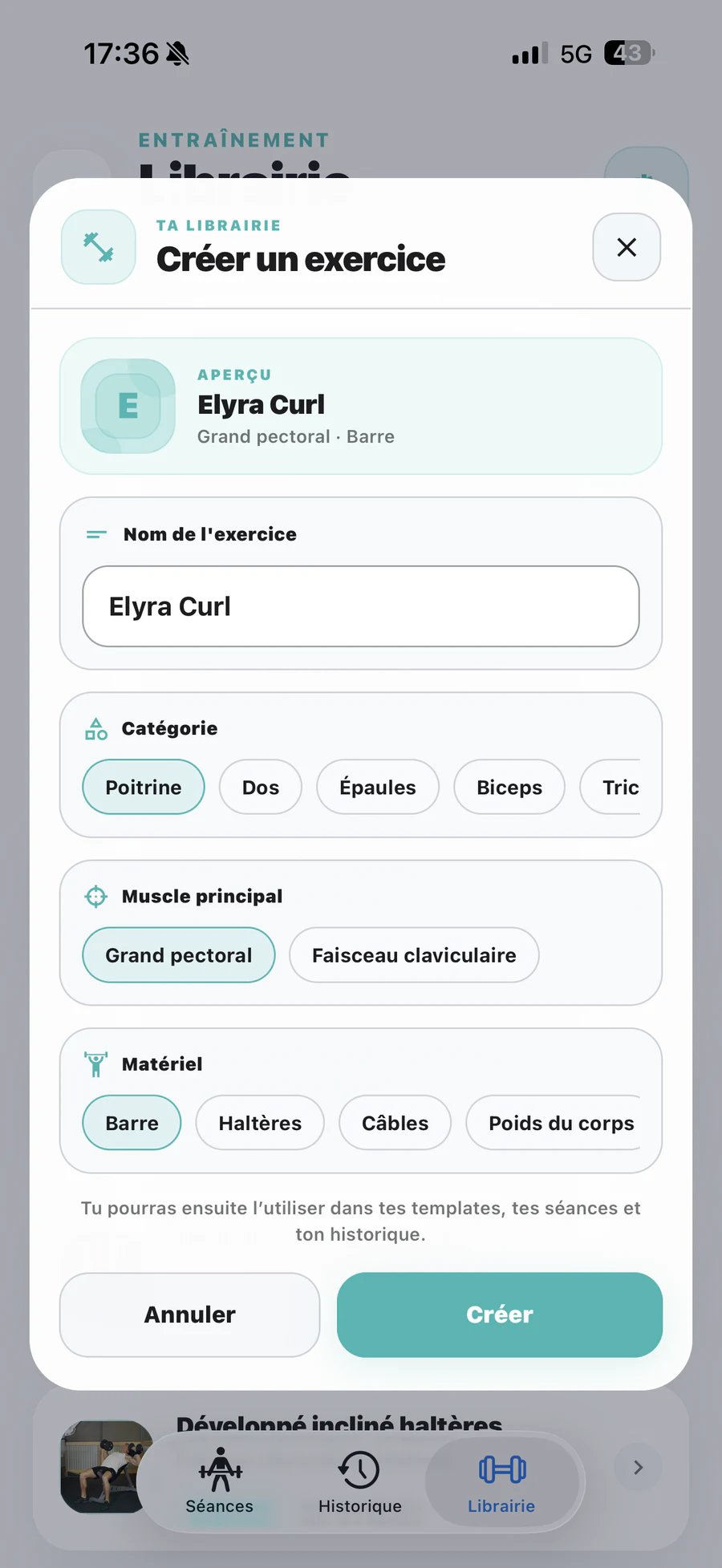 Aperçu de la création d'exercice personnalisé dans Elyra.
